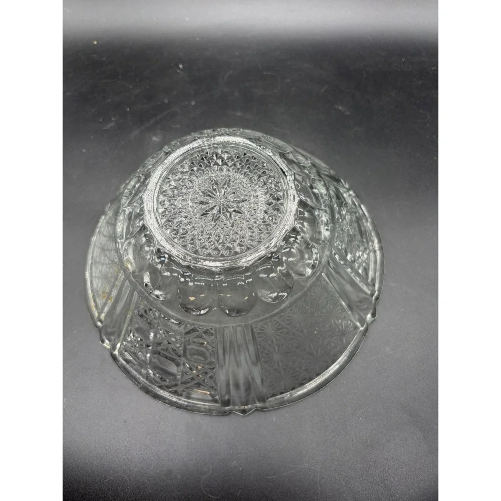 Vintage Indonesia Pressed Glass Bowl With Daisy Cane Button Pattern - Picture 4 of 4